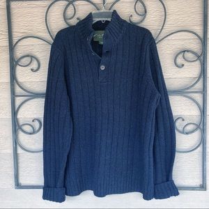 NWOT Eddie Bauer Navy Heather 3-Button Pullover Lambs Wool Blend  Sweater SZ XLT
